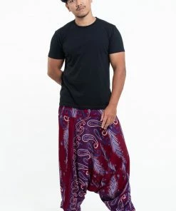 HaremPants.com Paisley Feathers Drop Crotch Men's Harem Pants In Red 7 HaremPants.com Paisley Feathers Drop Crotch Men's Harem Pants In Red
