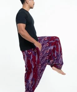 HaremPants.com Paisley Feathers Drop Crotch Men's Harem Pants In Red