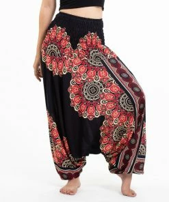 HaremPants.com Peony Mandalas Drop Crotch Men's Harem Pants In Black