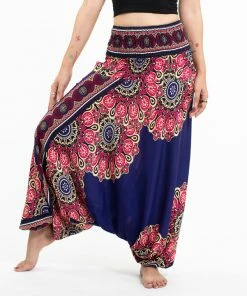 HaremPants.com Peony Mandalas Drop Crotch Men's Harem Pants In Indigo