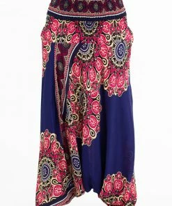 HaremPants.com Peony Mandalas Drop Crotch Men's Harem Pants In Indigo