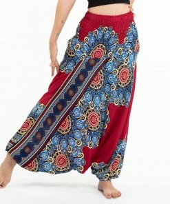HaremPants.com Peony Mandalas Drop Crotch Men's Harem Pants In Red