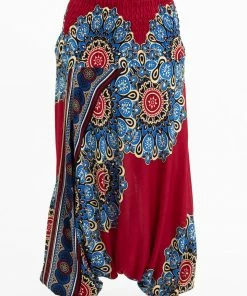 HaremPants.com Peony Mandalas Drop Crotch Men's Harem Pants In Red