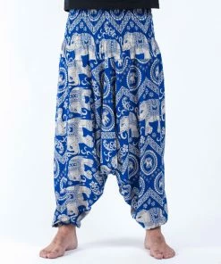HaremPants.com Imperial Elephant Drop Crotch Men's Elephant Pants In Blue