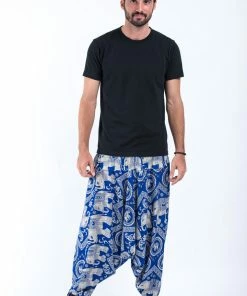 HaremPants.com Imperial Elephant Drop Crotch Men's Elephant Pants In Blue