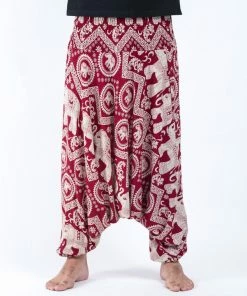 HaremPants.com Imperial Elephant Drop Crotch Men's Elephant Pants In Red