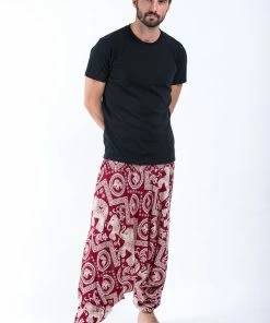 HaremPants.com Imperial Elephant Drop Crotch Men's Elephant Pants In Red 9 HaremPants.com Imperial Elephant Drop Crotch Men's Elephant Pants In Red