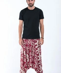 HaremPants.com Imperial Elephant Drop Crotch Men's Elephant Pants In Red