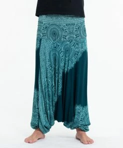 HaremPants.com Floral Mandalas Drop Crotch Men's Harem Pants In Teal