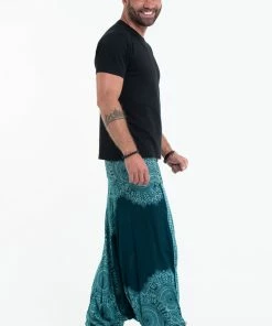 HaremPants.com Floral Mandalas Drop Crotch Men's Harem Pants In Teal