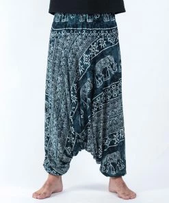 HaremPants.com Marble Elephant Drop Crotch Men's Elephant Pants In Black