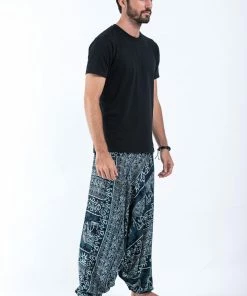 HaremPants.com Marble Elephant Drop Crotch Men's Elephant Pants In Black