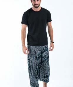 HaremPants.com Marble Elephant Drop Crotch Men's Elephant Pants In Black
