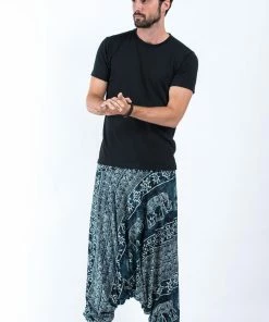 HaremPants.com Marble Elephant Drop Crotch Men's Elephant Pants In Black