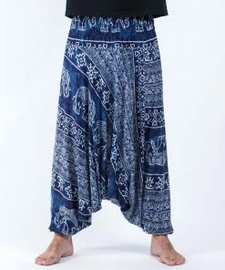 HaremPants.com Marble Elephant Drop Crotch Men's Elephant Pants In Blue