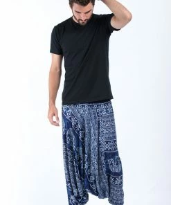HaremPants.com Marble Elephant Drop Crotch Men's Elephant Pants In Blue