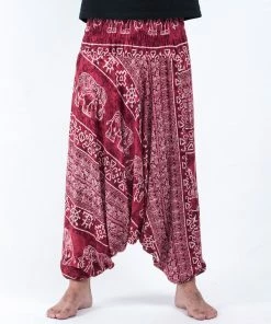 HaremPants.com Marble Elephant Drop Crotch Men's Elephant Pants In Red