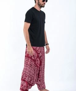HaremPants.com Marble Elephant Drop Crotch Men's Elephant Pants In Red