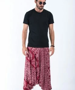 HaremPants.com Marble Elephant Drop Crotch Men's Elephant Pants In Red