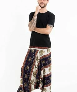 HaremPants.com Elephant Bliss Drop Crotch Men's Elephant Pants In Navy