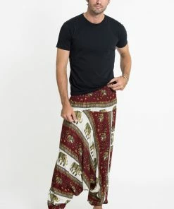 HaremPants.com Elephant Bliss Drop Crotch Men's Elephant Pants In Red