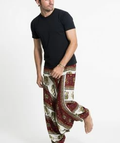 HaremPants.com Elephant Bliss Drop Crotch Men's Elephant Pants In Red