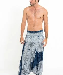 HaremPants.com Marble Mandalas Drop Crotch Men's Harem Pants In Indigo