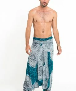 HaremPants.com Marble Mandalas Drop Crotch Men's Harem Pants In Turquoise