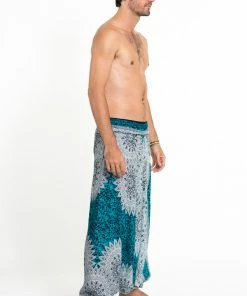 HaremPants.com Marble Mandalas Drop Crotch Men's Harem Pants In Turquoise