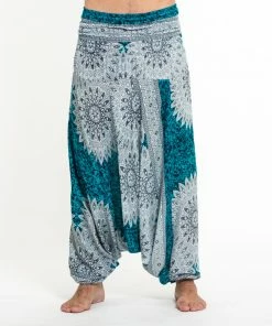 HaremPants.com Marble Mandalas Drop Crotch Men's Harem Pants In Turquoise