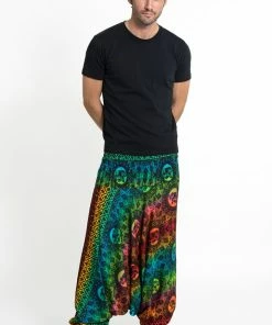 HaremPants.com Rainbow Elephant Drop Crotch Men's Elephant Pants In Orange