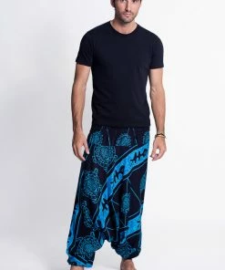 HaremPants.com Turtle Print Drop Crotch Men's Harem Pants In Blue