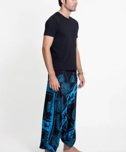 HaremPants.com Turtle Print Drop Crotch Men's Harem Pants In Blue