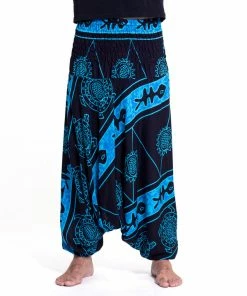 HaremPants.com Turtle Print Drop Crotch Men's Harem Pants In Blue