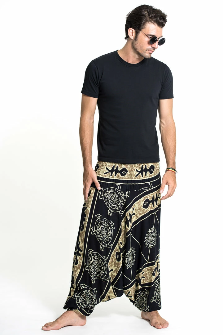 HaremPants.com Turtle Print Drop Crotch Men's Harem Pants In Gold 5 HaremPants.com Turtle Print Drop Crotch Men's Harem Pants In Gold