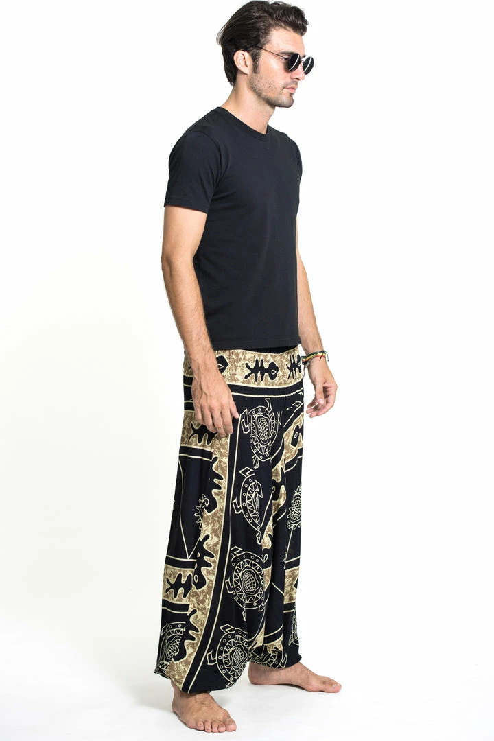 HaremPants.com Turtle Print Drop Crotch Men's Harem Pants In Gold 6 HaremPants.com Turtle Print Drop Crotch Men's Harem Pants In Gold
