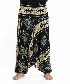 HaremPants.com Turtle Print Drop Crotch Men's Harem Pants In Gold