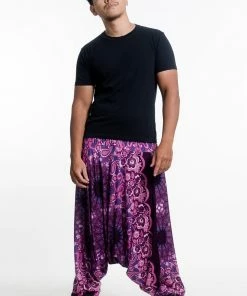 HaremPants.com Paisley Mandalas Drop Crotch Men's Harem Pants In Purple