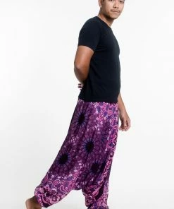 HaremPants.com Paisley Mandalas Drop Crotch Men's Harem Pants In Purple