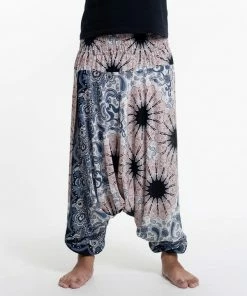 HaremPants.com Paisley Mandalas Drop Crotch Men's Harem Pants In Silver Gray
