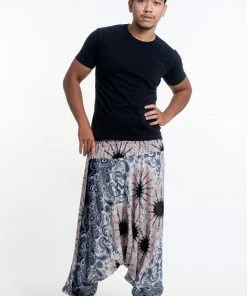HaremPants.com Paisley Mandalas Drop Crotch Men's Harem Pants In Silver Gray