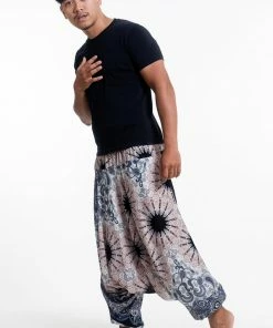 HaremPants.com Paisley Mandalas Drop Crotch Men's Harem Pants In Silver Gray