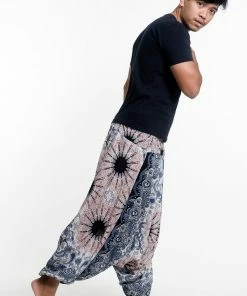 HaremPants.com Paisley Mandalas Drop Crotch Men's Harem Pants In Silver Gray