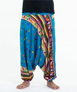 HaremPants.com Triangles Drop Crotch Men's Harem Pants In Ocean Blue