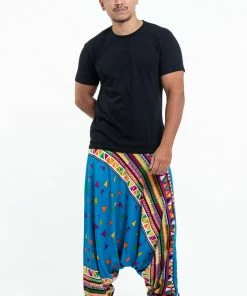 HaremPants.com Triangles Drop Crotch Men's Harem Pants In Ocean Blue