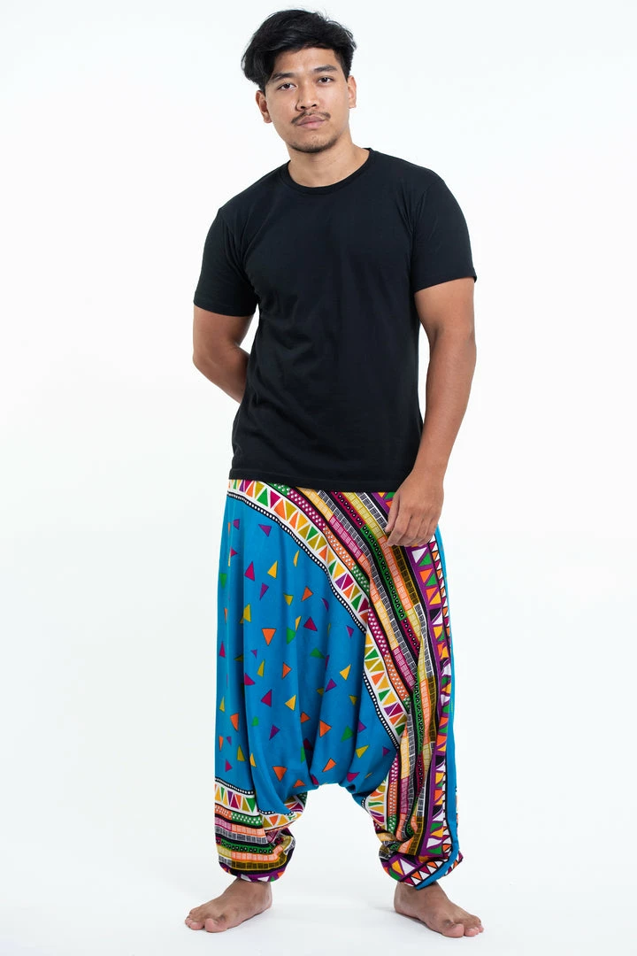 HaremPants.com Triangles Drop Crotch Men's Harem Pants In Ocean Blue 3 HaremPants.com Triangles Drop Crotch Men's Harem Pants In Ocean Blue