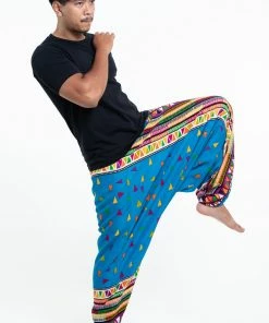HaremPants.com Triangles Drop Crotch Men's Harem Pants In Ocean Blue 7 HaremPants.com Triangles Drop Crotch Men's Harem Pants In Ocean Blue