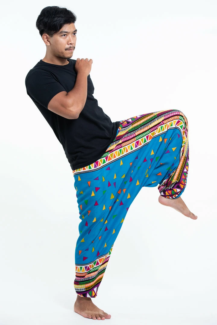 HaremPants.com Triangles Drop Crotch Men's Harem Pants In Ocean Blue 5 HaremPants.com Triangles Drop Crotch Men's Harem Pants In Ocean Blue