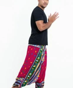 HaremPants.com Triangles Drop Crotch Men's Harem Pants In Pink