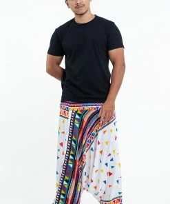 HaremPants.com Triangles Drop Crotch Men's Harem Pants In White